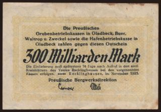 Recklinghausen/ Preussische Bergwerksdirektion, 300.000.000.000 Mark, 1923