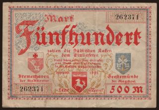 Bremerhaven/ Stadt, 500 Mark, 1922