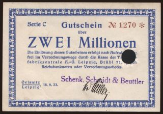 Oelsnitz/ Schenk, Schmidt & Beuttler, 2.000.000 Mark, 1923