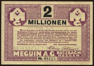 Butzbach/ Meguin A.-G., 2.000.000 Mark, 1923