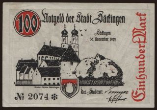 Säckingen/ Stadt, 100 Mark, 1922