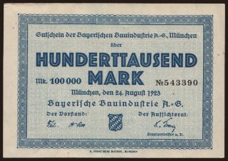 München/ Bayerische Bauindustrie A.G., 100.000 Mark, 1923