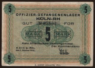 Köln, 5 Mark, 1918