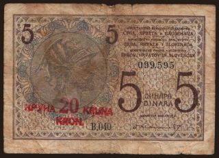 5 dinara / 20 kruna, 1919