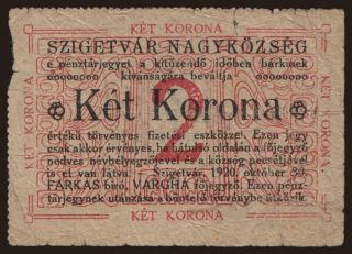 Szigetvár, 2 korona, 1920