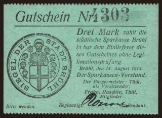 Brühl/ Städtische Sparkasse, 3 Mark, 1914