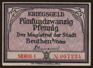 Beuthen (Bytom Odrzanskie), 25 Pfennig, 191?