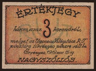 Nagyszőllős/ Ugocsai Világítási R.T., 3 korona, 1919