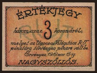 Nagyszőllős/ Ugocsai Világítási R.T., 3 korona, 1919