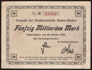 Baden-Baden/ Stadt, 50.000.000.000 Mark, 1923