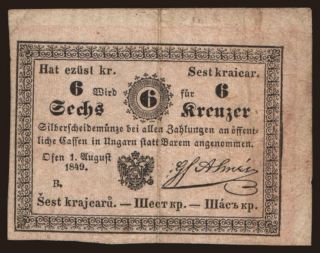 6 Kreuzer, 1849, Almásy