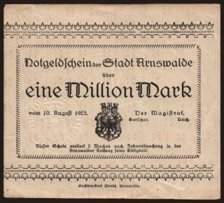 Arnswalde/Stadt, 1.000.000 Mark, 1923