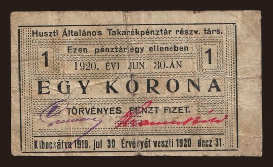 Huszt, 1 korona, 1919