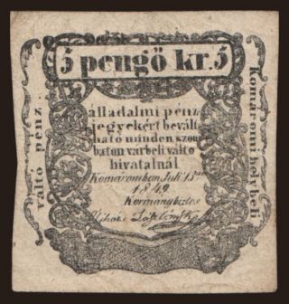 Komárom, 5 krajcár, 1849