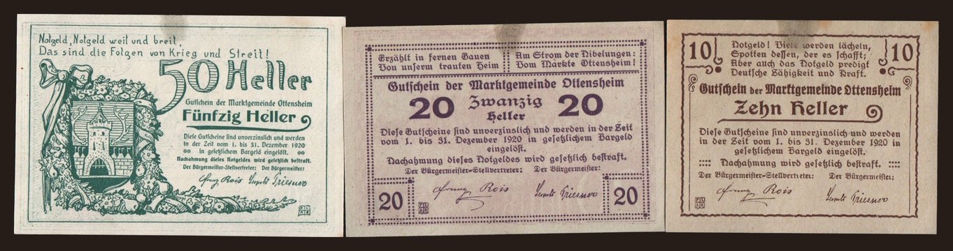 Ottensheim, 10, 20, 50 Heller, 1920