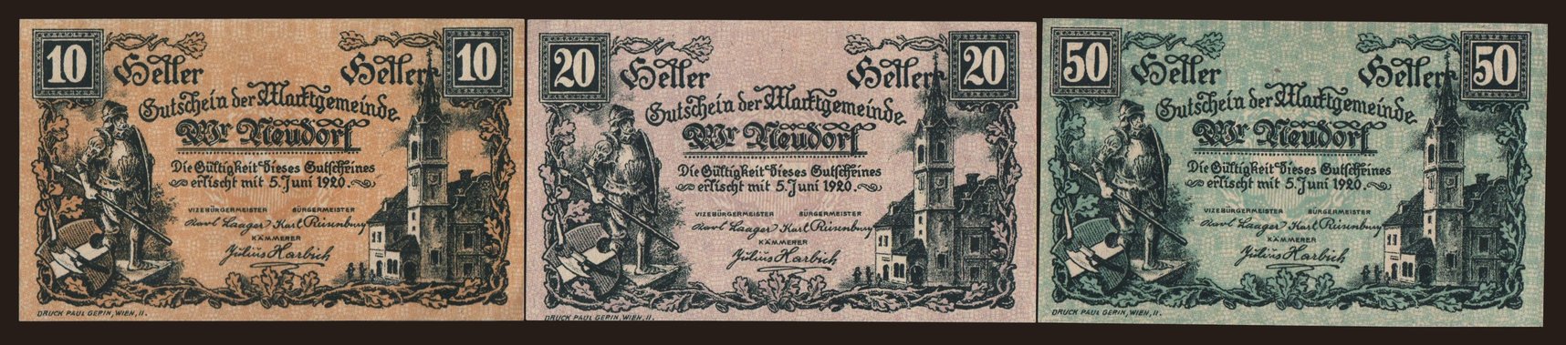 Wiener Neudorf, 10, 20, 50 Heller, 1920
