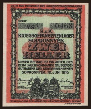 Sopronnyék, 2 Heller, 1916