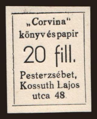 Pesterzsébet/ Corvina könyv és papir, 20 fillér, 194?