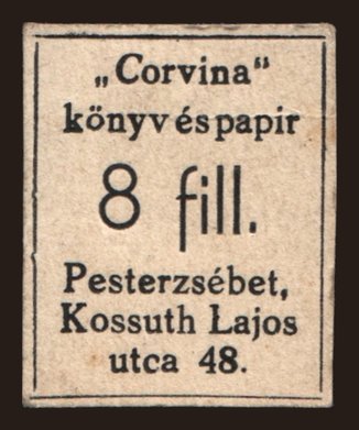 Pesterzsébet/ Corvina könyv és papir, 8 fillér, 194?
