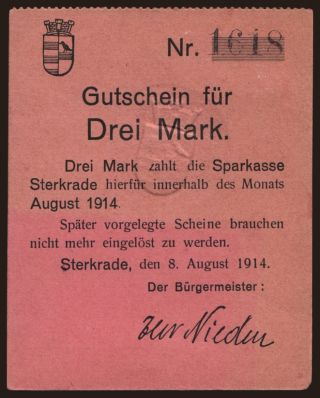 Sterkrade/ Sparkasse, 3 Mark, 1914