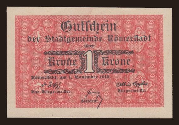 Römerstadt / Rýmarov, 1 krone, 1919