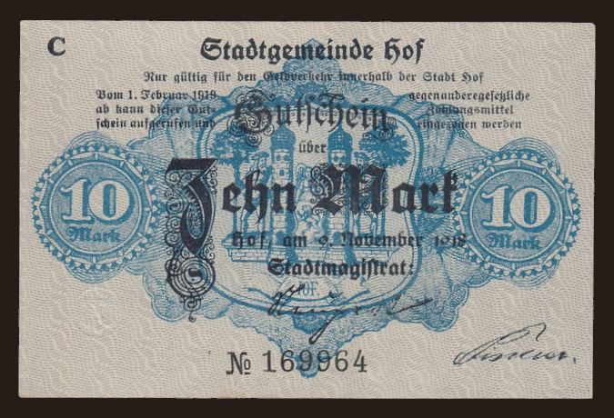 Hof/ Stadt, 10 Mark, 1918