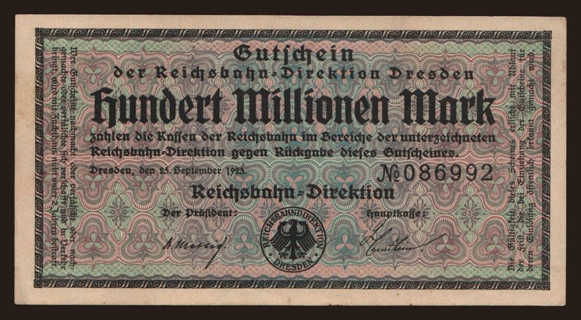 Dresden, 100.000.000 Mark, 1923