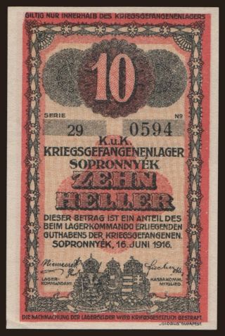 Sopronnyék, 10 Heller, 1916