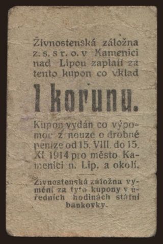 Kamenici nad Lipou, 1 koruna, 1914