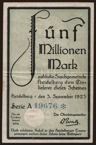 Heidelberg/ Stadt, 5.000.000 Mark, 1923