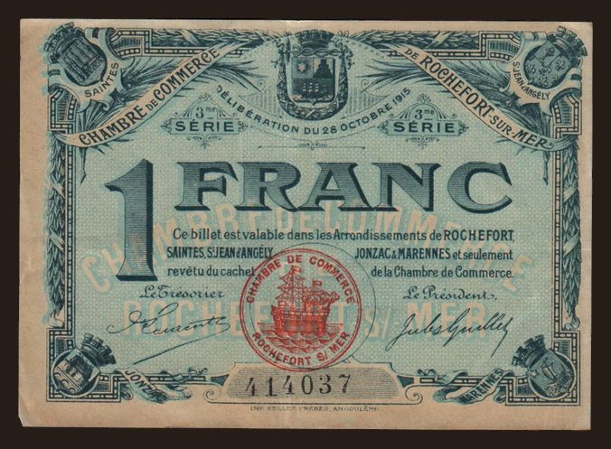 Rochefort, 1 franc, 1915