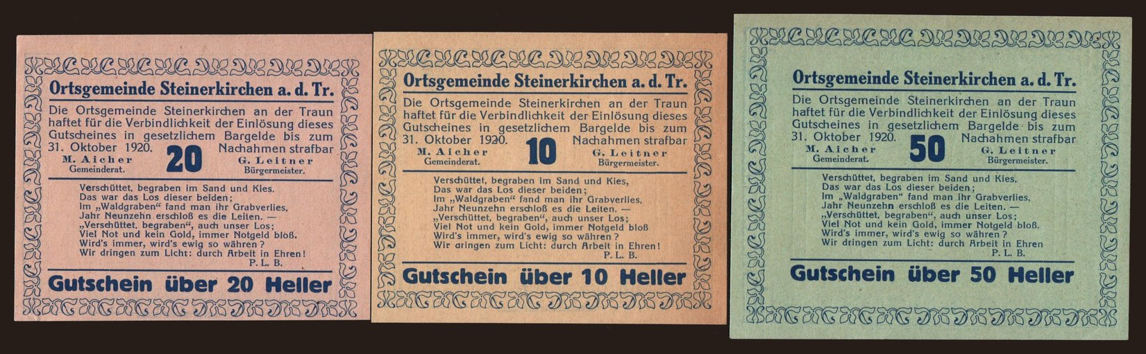 Steinerkirchen, 10, 20, 50 Heller, 1920