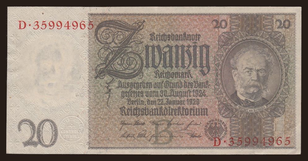 20 reichsmark, 1929, B/D