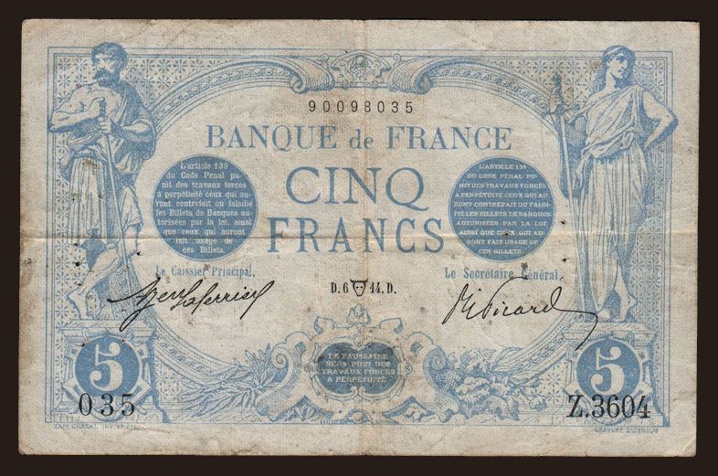 5 francs, 1914
