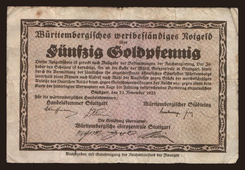 Stuttgart/ Handelskammer, 50 Goldpfennig, 1923