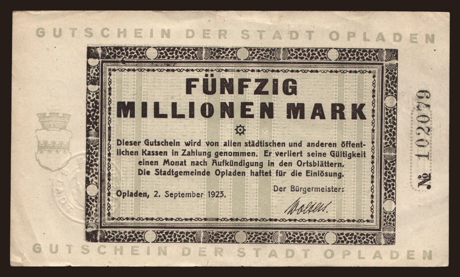 Opladen/ Stadt, 50.000.000 Mark, 1923