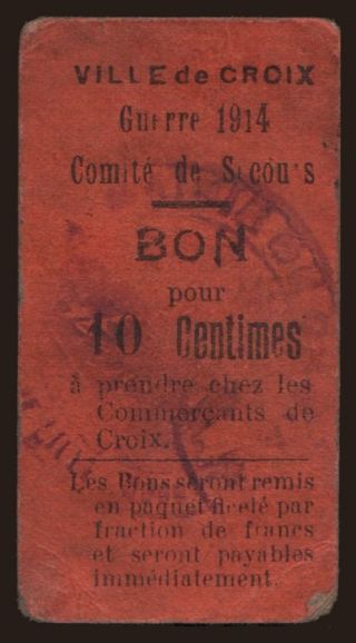Croix, 10 centimes, 1914