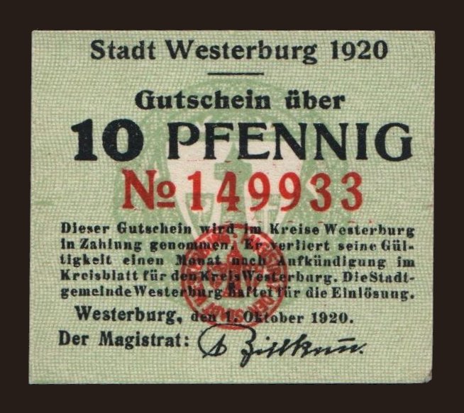 Westerburg, 10 Pfennig, 1920