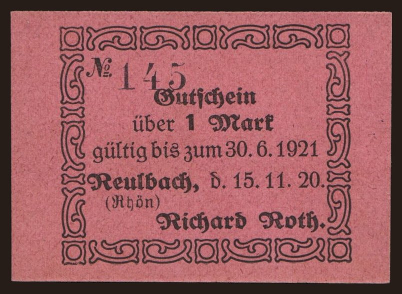 Reulbach/ Richard Roth, 1 Mark, 1920
