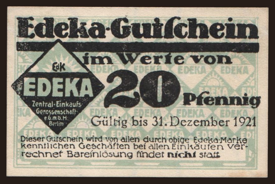 Berlin/ EDEKA, 20 Pfennig, 1921