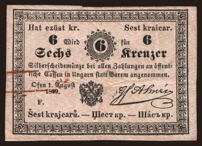 6 Kreuzer, 1849, Almásy
