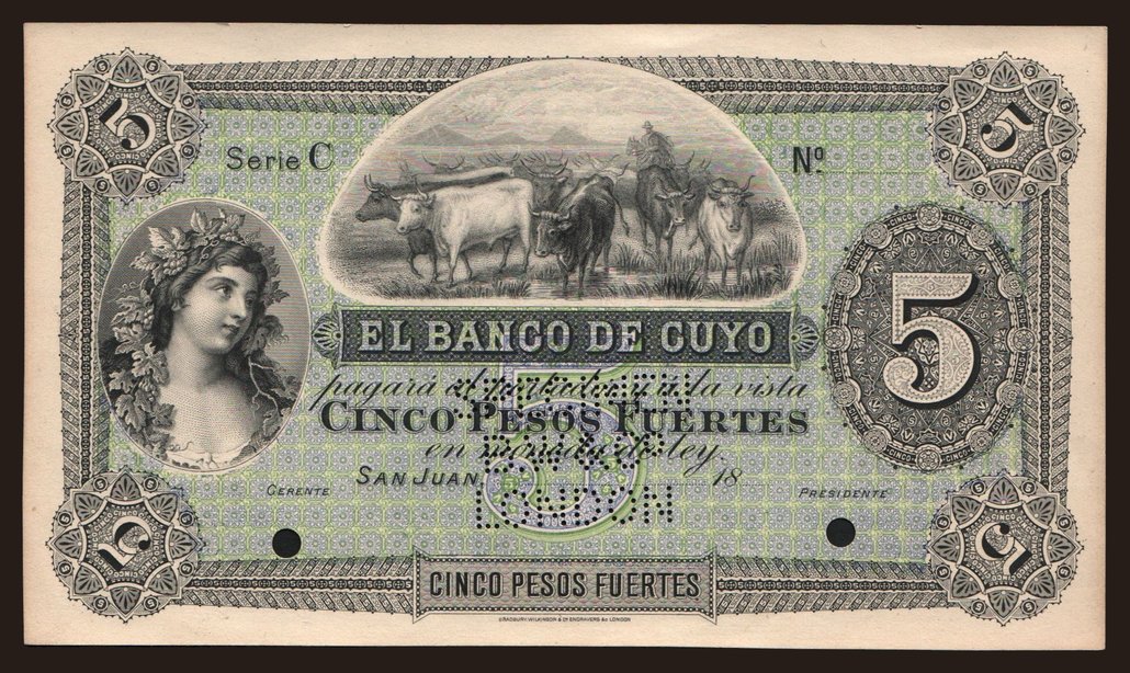 El Banco de Cuyo, 5 pesos, 1892