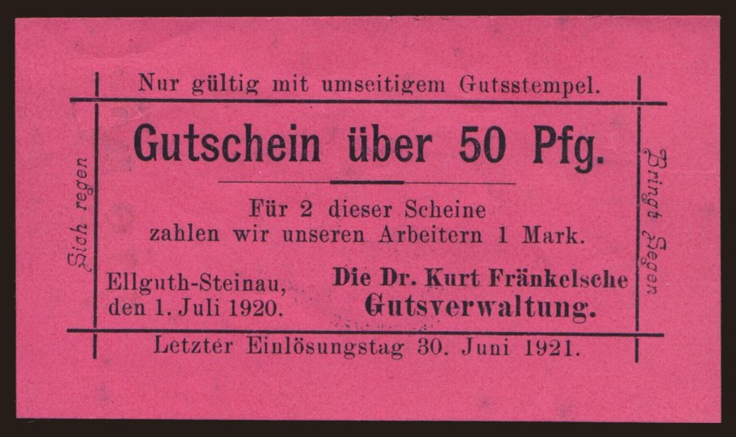 Ellguth-Steinau/ Dr. Kurt Fränkelsche Gutsverwaltung, 50 Pfennig, 1920