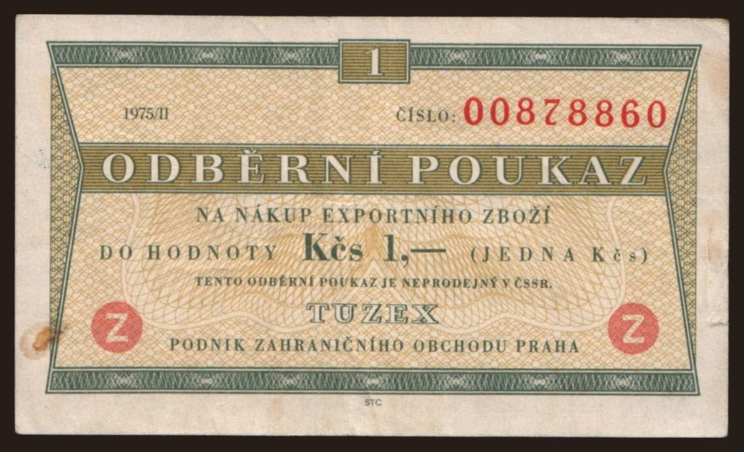 Tuzex, 1 koruna, 1975