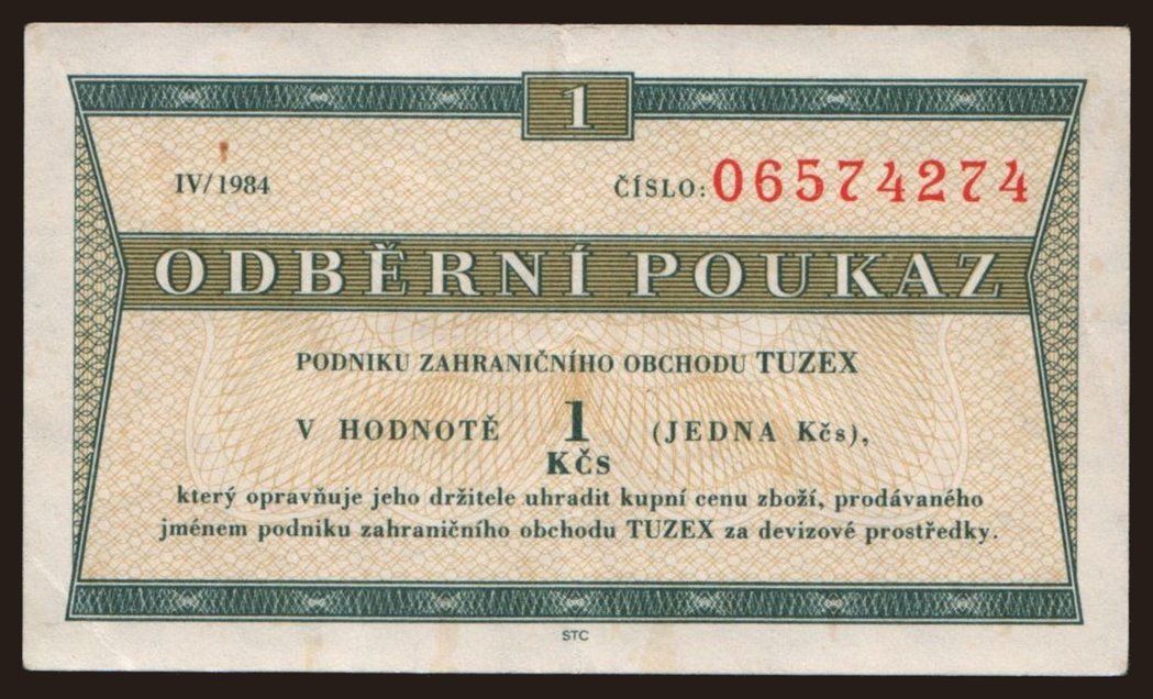 Tuzex, 1 koruna, 1984