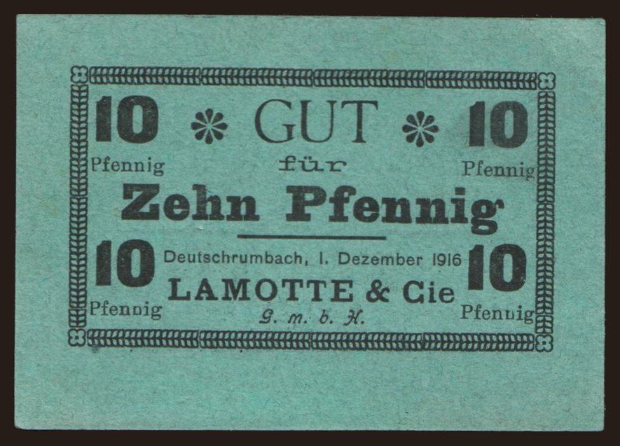 Deutschrumbach/ Lamotte & Cie, 10 Pfennig, 1916