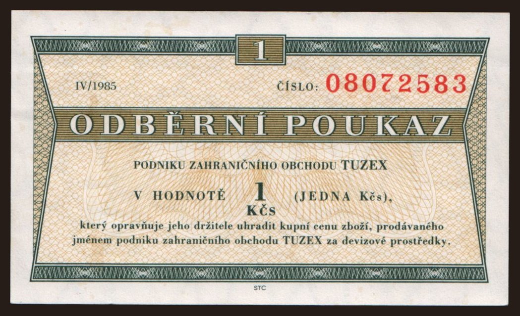 Tuzex, 1 koruna, 1985