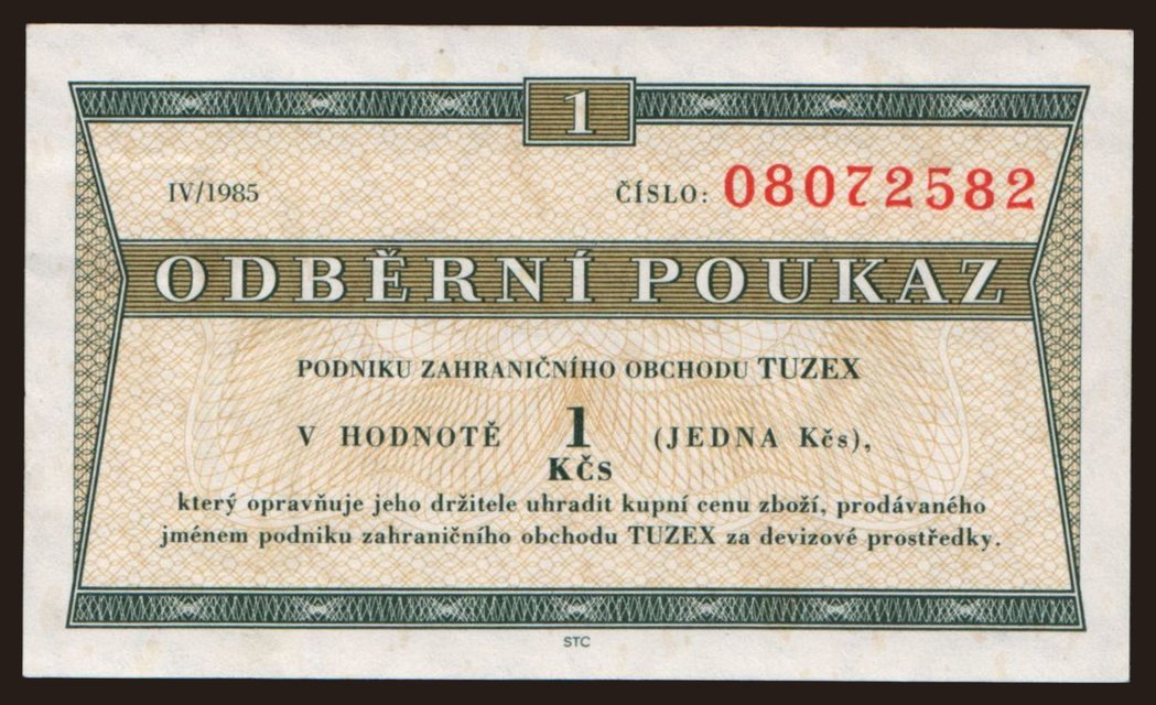 Tuzex, 1 koruna, 1985