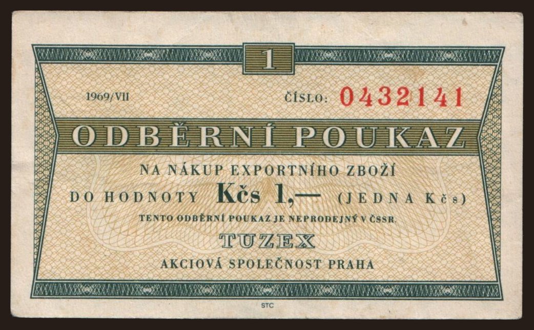 Tuzex, 1 koruna, 1969