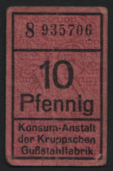 Essen/ Konsum-Anstalt der Kruppschen Gussstahlfabrik, 10 Pfennig, 191?